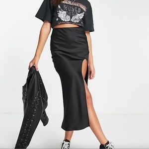 Topshop Midi Satin Slip Skirt in black